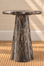 Load image into Gallery viewer, Ivy sculptural concrete side table in Cinder Marble with organic top and tapered pedestal base
