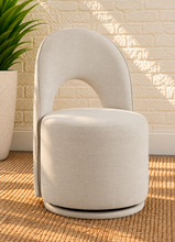 Load image into Gallery viewer, Jacel upholstered swivel dining chair in Oatmeal linen-textured fabric with arched back and rounded seat
