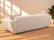 Load image into Gallery viewer, Image 5 of 5: Janice upholstered sofa in Misty Beige chenille with splayed arms, grid-tufted profile, and waterfall seat
