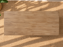 Load image into Gallery viewer, Kelly rectangular dining table in natural acacia wood with Brushed Smoke finish and two solid panel-style legs.
