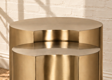 Load image into Gallery viewer, Klein two-piece nesting side tables in brushed gold with curved sculptural forms.
