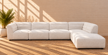 Load image into Gallery viewer, Image 2 of 5: Lorena 6-Piece sectional sofa in Snow Cream faux sheepskin fabric with channel tufted backrests and ottoman
