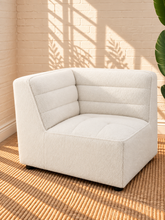 Load image into Gallery viewer, Image 4 of 5: Lorena 6-Piece sectional sofa in Snow Cream faux sheepskin fabric with channel tufted backrests and ottoman
