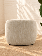 Load image into Gallery viewer, Lucia upholstered chaise lounge in oyster beige textured bouclé fabric with rounded arms and a low profile.
