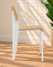 Load image into Gallery viewer, Lyla side dining chair with natural wood curved plywood seat and backrest and white tubular steel frame
