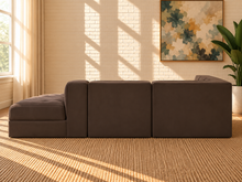 Load image into Gallery viewer, Maricon 3-piece modular sectional sofa in Espresso velvet with deep channel tufting, curved chaise, rounded profile, and contemporary design.

