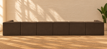 Load image into Gallery viewer, Maricon 7-piece modular sectional sofa in Cocoa Brown velvet with deep channel tufting, rounded cushions, and contemporary L-shaped configuration.
