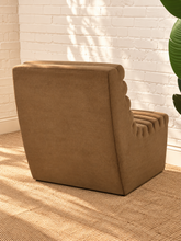 Load image into Gallery viewer, Marlowe armless lounge chair in mocha latte fleece with deep seat and sculptural rolled channel tufting
