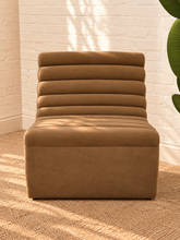 Load image into Gallery viewer, Marlowe armless lounge chair in mocha latte fleece with deep seat and sculptural rolled channel tufting
