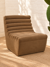 Load image into Gallery viewer, Marlowe armless lounge chair in mocha latte fleece with deep seat and sculptural rolled channel tufting
