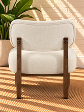 Load image into Gallery viewer, Image 4 of 5: Medina Walnut Lounge Chair in Cloud Linen with cream linen-textured upholstery and Brown Walnut wood frame
