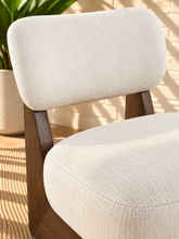 Load image into Gallery viewer, Image 5 of 5: Medina Walnut Lounge Chair in Cloud Linen with cream linen-textured upholstery and Brown Walnut wood frame

