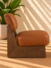 Load image into Gallery viewer, Image 3 of 5: Medina Walnut Lounge Chair in Saddle Brown vegan leather with solid wood Brown Walnut frame

