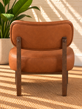 Load image into Gallery viewer, Image 4 of 5: Medina Walnut Lounge Chair in Saddle Brown vegan leather with solid wood Brown Walnut frame
