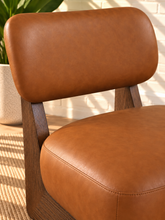 Load image into Gallery viewer, Image 5 of 5: Medina Walnut Lounge Chair in Saddle Brown vegan leather with solid wood Brown Walnut frame
