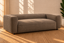 Load image into Gallery viewer, Image 2 of 5: Medrano 88-inch upholstered sofa in Mushroom Taupe lattice bouclé with broad arms and deep cushioned seating
