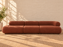 Load image into Gallery viewer, Image 1 of 4: Megan 3-Piece sectional sofa in Burnt Sienna chenille with bumper chaise configuration and rounded cushions
