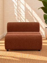 Load image into Gallery viewer, Image 2 of 4: Megan armless lounge chair in Burnt Sienna chenille with rounded upholstered silhouette and low black legs
