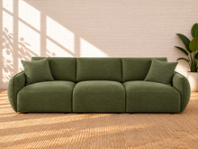 Load image into Gallery viewer, Image 1 of 5: Mikkel 3-Piece sectional sofa in Olive Grove textured fabric with curved arms, loose back cushions, and low black feet
