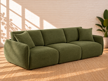 Load image into Gallery viewer, Image 2 of 5: Mikkel 3-Piece sectional sofa in Olive Grove textured fabric with curved arms, loose back cushions, and low black feet
