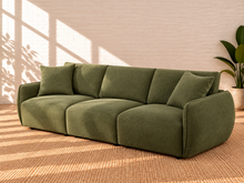 Load image into Gallery viewer, Image 3 of 5: Mikkel 3-Piece sectional sofa in Olive Grove textured fabric with curved arms, loose back cushions, and low black feet
