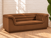 Load image into Gallery viewer, Image 2 of 4: Monica upholstered loveseat in Caramel velvet with deep channel tufting and curved arms
