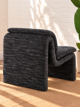 Load image into Gallery viewer, Monroe graphite bouclé lounge chair with armless curved frame and padded seat and back cushions
