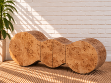 Load image into Gallery viewer, Image 3 of 4: Moran 4-Door Sculptural Buffet Credenza in Natural Burl with flowing wave silhouette and richly figured wood grain
