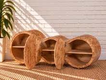 Load image into Gallery viewer, Image 4 of 4: Moran 4-Door Sculptural Buffet Credenza in Natural Burl with flowing wave silhouette and richly figured wood grain
