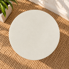 Load image into Gallery viewer, Odette ivory round side table with textured finish and sculptural trefoil pedestal base 
