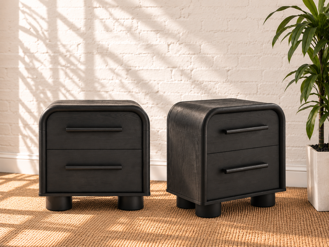 1973年 米軍放出 GSA官給家具 NIGHT TABLE実物 Pair of Vivienne Two Drawer Nightstand in Charcoal – Sunbeam Vintage