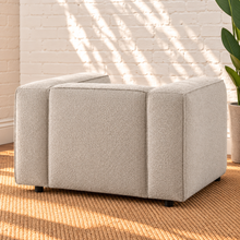 Load image into Gallery viewer, Paloma gray lattice bouclé oversized lounge chair with wide upholstered arms and deep cushioned seat
