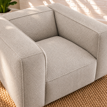 Load image into Gallery viewer, Paloma gray lattice bouclé oversized lounge chair with wide upholstered arms and deep cushioned seat
