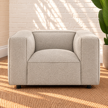 Load image into Gallery viewer, Paloma gray lattice bouclé oversized lounge chair with wide upholstered arms and deep cushioned seat
