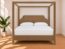 Load image into Gallery viewer, Image 2 of 4: Pineda Queen-Size Canopy Bed in Desert Mocha velvet with upholstered canopy frame and sculpted headboard
