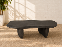 Load image into Gallery viewer, Reece black brown Fiberform coffee table with free-form organic tabletop and two sculptural curved legs.
