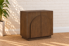 Load image into Gallery viewer, Regina Buffet Credenza in Brown Walnut with arched door detailing, interior shelving, and Art Deco design
