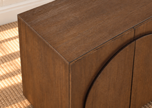 Load image into Gallery viewer, Regina Buffet Credenza in Brown Walnut with arched door detailing, interior shelving, and Art Deco design
