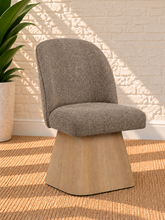 Load image into Gallery viewer, Rivas Cocoa Tweed upholstered swivel dining chair with curved back and Blonde Oak solid wood base
