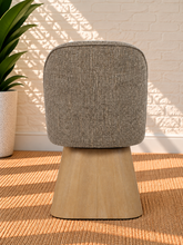 Load image into Gallery viewer, Rivas Cocoa Tweed upholstered swivel dining chair with curved back and Blonde Oak solid wood base
