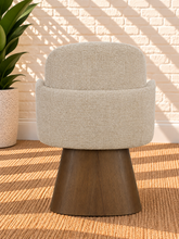 Load image into Gallery viewer, Rivas ivory upholstered swivel dining armchair with curved back and Brown Walnut solid wood base
