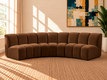 Load image into Gallery viewer, Rowan 3-piece sectional sofa in Espresso velvet with deep channel tufting, rounded cushions, and contemporary modular design.
