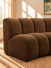 Load image into Gallery viewer, Rowan 3-piece sectional sofa in Espresso velvet with deep channel tufting, rounded cushions, and contemporary modular design.
