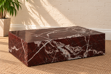 Load image into Gallery viewer, Ruby rectangular coffee table handcrafted from deep Merlot genuine marble with dramatic white and gray natural veining.
