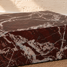 Load image into Gallery viewer, Ruby rectangular coffee table handcrafted from deep Merlot genuine marble with dramatic white and gray natural veining.

