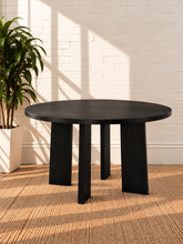 Load image into Gallery viewer, Image 1 of 4: Rupert Round Dining Table in Charcoal with Ash Veneer top and sculptural vertical panel pedestal base
