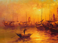 Load image into Gallery viewer, Luminous Vintage Sailboat, Mid-century Painting
