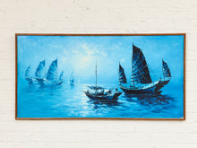 Load image into Gallery viewer, All Teal Blues Moody Evening, mid-century, Nautical Art
