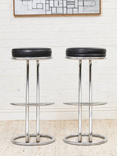 Load image into Gallery viewer, Mid-Century Modern Leather and Chrome Bar Stools 1980s Italy
