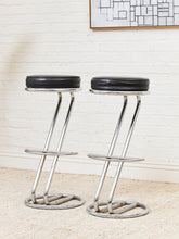 Load image into Gallery viewer, Mid-Century Modern Leather and Chrome Bar Stools 1980s Italy
